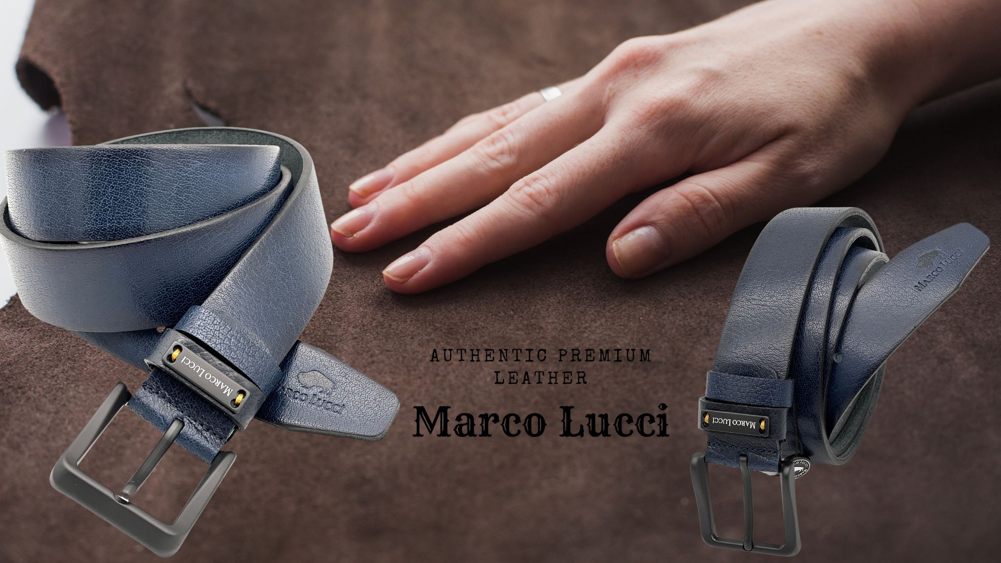 curea navy blue pentru barbati din piele naturala : Marco Lucci